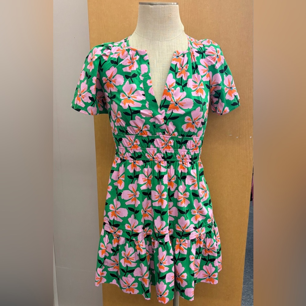 Anthropologie Somerset Green/Pink Short Sleeved Dress W Pockets!, XXS